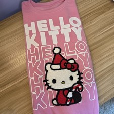 Sanrio Hello Kitty Pink Christmas Holiday Candy Cane Crewneck Sweater Size S