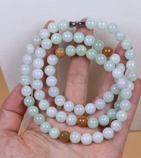 600 mm Certified Green Natural Grade A jadeite 8.5 mm Bead Necklace 29448a