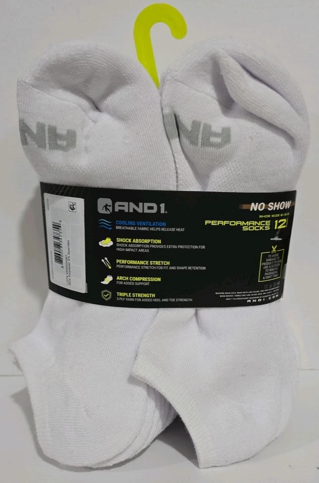 AND1 Blanco 12 Pares ProPlatinum No Show Calcetines Arco Compresión Hombres talla 6-12.5 Foto 2 de 4