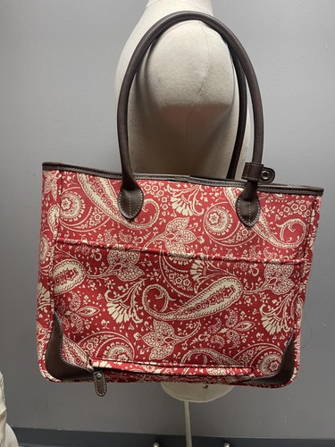 American Living Ralph Lauren Tote Bag Women Red Paisley Canvas Shoulder Satchel - Picture 11 of 19