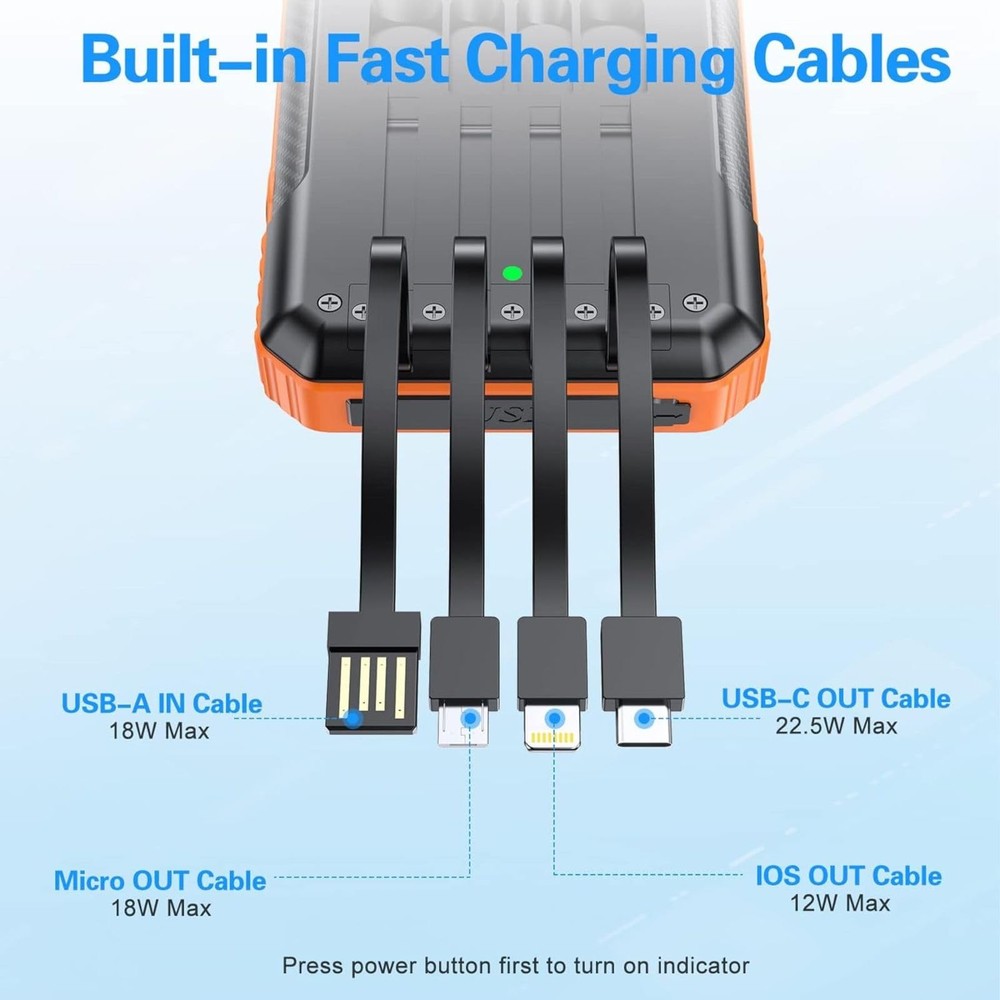 52800mAh Wireless Power Bank with 4 Built-in Cables 22.5W Fast Charging