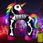 11FT Giant Halloween Inflatables Arch, Rainbow Skeleton Unicorn Decoration