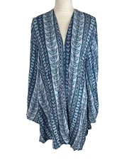 Anthropologie Bel Kazan Printed Kimono Handcrafted Blue White One Size NEW