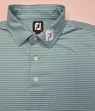 FootJoy FJ Golf Polo Shirt Mens XL Green Striped Collar Embroidered Performance