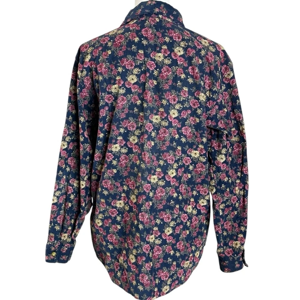 Camisa De Colección Años 90 Micro Pana Floral Cottage Shabby Chic Abotonada Mediana Foto 3 de 4