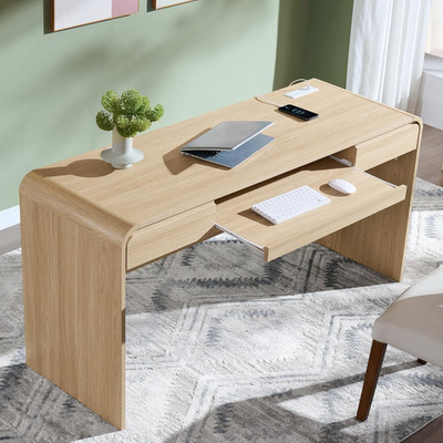 63 Inch Executive Computer Desk w/ Drawers Keyboard Tray Power Outlet
