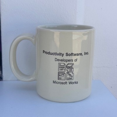 Vintage Microsoft Works Productivity Software Inc Coffee Mug Tech Promo Cream