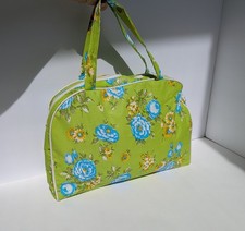 Green And Blue Floral Vintage Vinyl Handmade Handbag Approximately 1960 - 1970