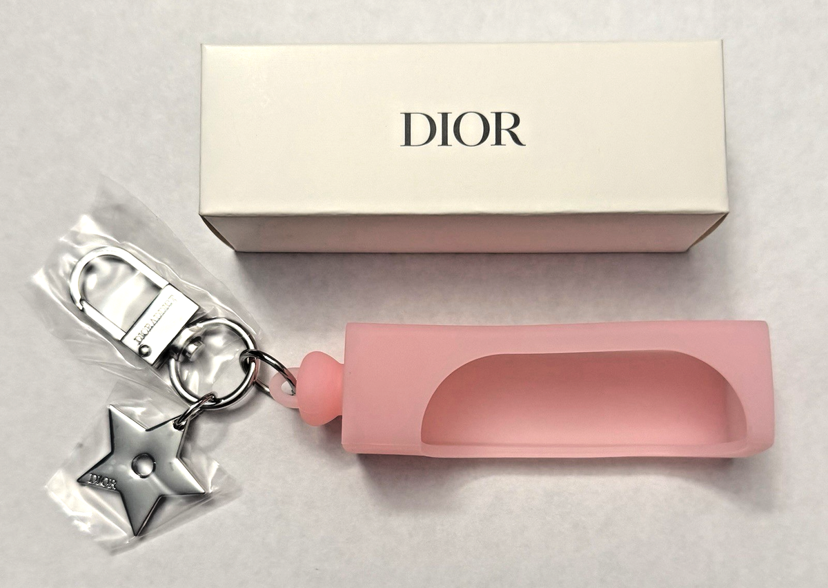 Dior Logo Pink Bag w/ Charm Pink Lip Oil Keychain Holder Mirror