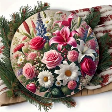 Large Round Metal Wall Decor Vibrant Multicolor Floral Design