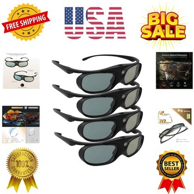 DLP Link 3D Glasses, 144Hz Rechargeable Active Shutter Eyewear for Most DLP-L...