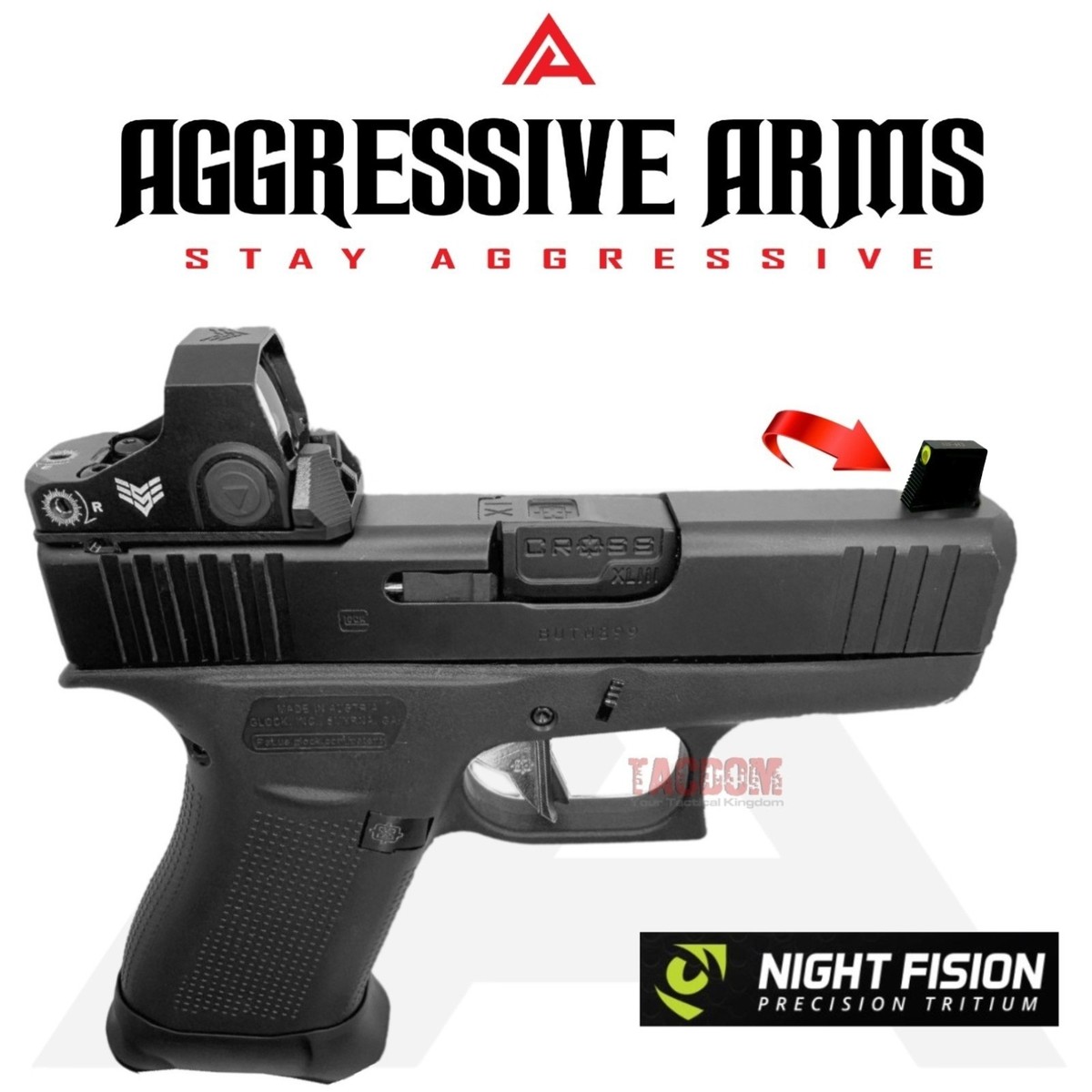 AGGRESSIVE ARMS Suppressor TALL Height NIGHT FISION TRITIUM FRONT