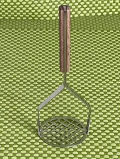 Vintage Stainless Steel Potato Masher Wood Handle Taiwan - 9 3/8"