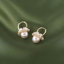 Elegant Flower White Pearl Dangle Drop Earrings for Women,Pearl Earrings M
