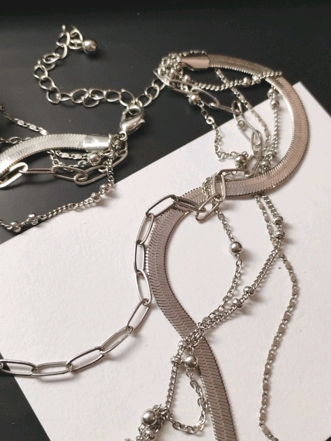 Sparkling! Silver Plated Multi Layer Chain and Re… - image 3