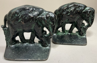 Cast Iron Elephant Bookends Unmarked All Original