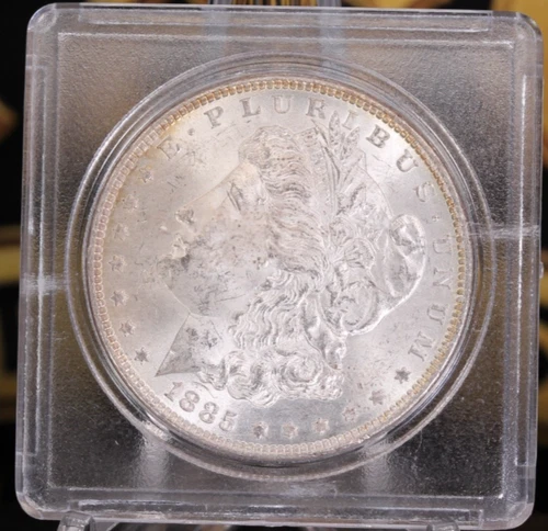 1885 Morgan Silver Dollar AU Details ✨ Natural Gold Rim Toning • High Appeal 🪙