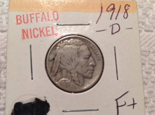 1918 D Buffalo / Indian Head Nickel, USA 5C Coin, Nice Condition