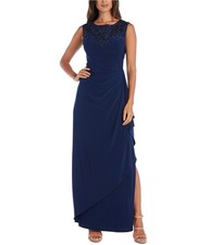 R & M Richards Womens Sequin Top Gown Dress, Blue, 8