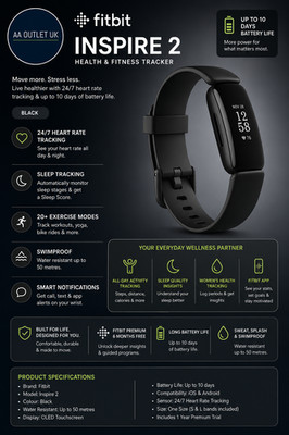 Fitbit Inspire 2 Gesundheits- & Fitnesstracker 24/7 Herzfrequenz bis 10 Tage Akku