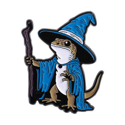 Lizard Wizard Enamel Pins Punk Gothic Blue Animal Metal Brooches Decorate 
