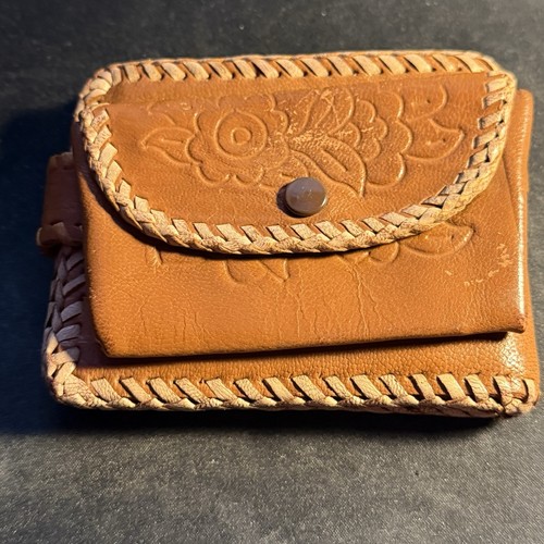 VTG Western Artisan Hand Tooled Crafted Mens Leather Wallet Flower Design Brown - Picture 2 of 12