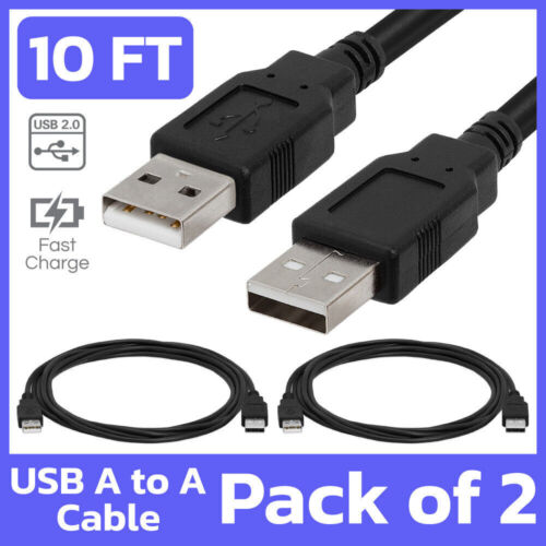 Pack de 2 câbles USB 2.0 10 pieds type A cordon mâle vers mâle fil de transfert de données haute vitesse - Photo 1/6