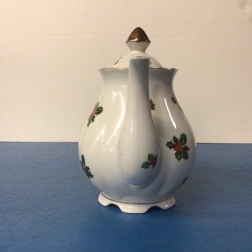 Lefton China Christmas Holly & Berry Teapot Coffeepot 7948 Japan - Picture 4 of 12
