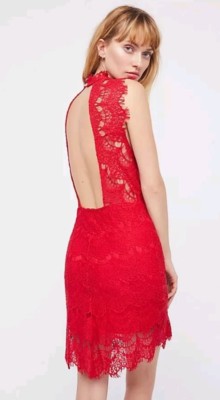 NWT Free People Dress Daydream Lace Bodycon Slip Cherry Red Sz XS | eBay