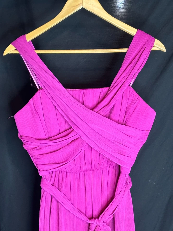 NEW Max And Cleo Katrina Strapless Wrap Belt Chiffon Fuchsia Mini Prom Dress 10 - Image 3 of 4