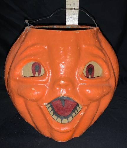 VINTAGE! ENORME LANTERNA DI ZUCCA DI CARTA MACHE DI HALLOWEEN - CORO BOY JACK O'LANTERN! - Foto 13 di 13