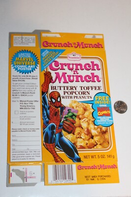 VTG 1993 Crunch 'n Munch 5 oz box Marvel Comics Spider-man Universe Poster Offer