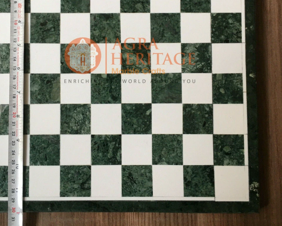 12" Marble Green Handmade Top Chess Set Table Mosaic Handmade Collectible Gift - Image 3 of 4