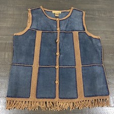 Suede Essentials Women's Size Xl - 80% Leather Suede Blue Brown Vest