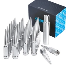 24 PCS Chrome Spike Lug Nuts 14x1.5 For Chevy Silverado Tahoe 4.4" Tall w/ Key