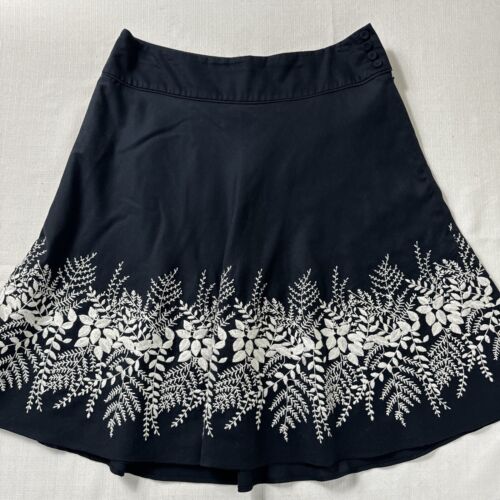 Ann Taylor Skirt Womens 8 Petite Embroidered Swing Navy White A Line Classic - Picture 1 of 14