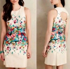 Anthropologie Maeve Tea Garden Floral Classic Sheath Dress Sz 4 Cotton Blend