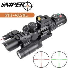 Sniper 1-4X28 Combo Riflescope Illuminated Reticle Red laser Flashlight Red dot