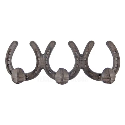 Horseshoes Railroad Spike Triple Wall Hook Rack Rustic Industrial Hanger Brown