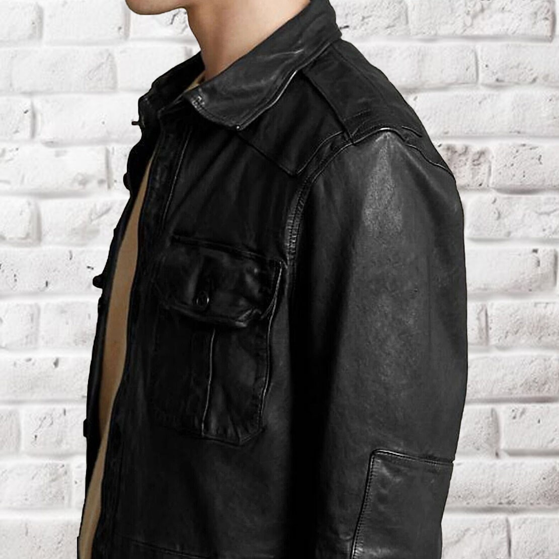 Stylish Men's Genuine Black Lambskin Leather Shirt Jacket Modern Slim Fit
