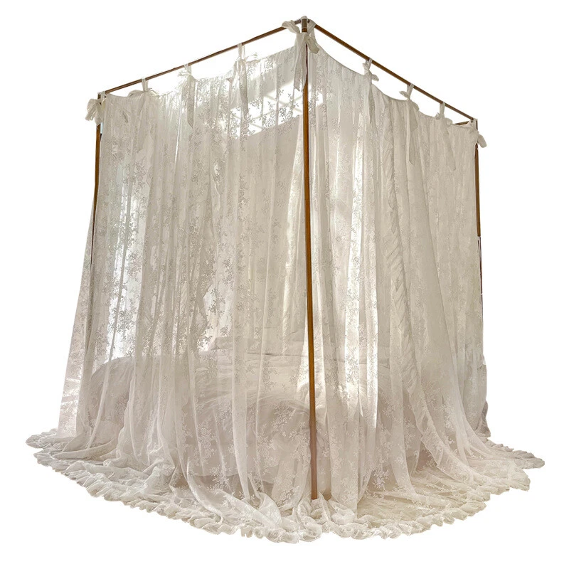 Romantique Dentelle Carré Moustiquaire Trois Porte Rail Pris Literie Filet Rose - Photo 4/4