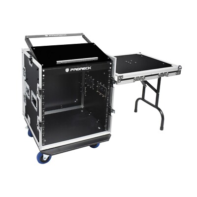 PRORECK Road Case 20'' Rackable with Slant Mixer Top, Plywood, Side Table 12U
