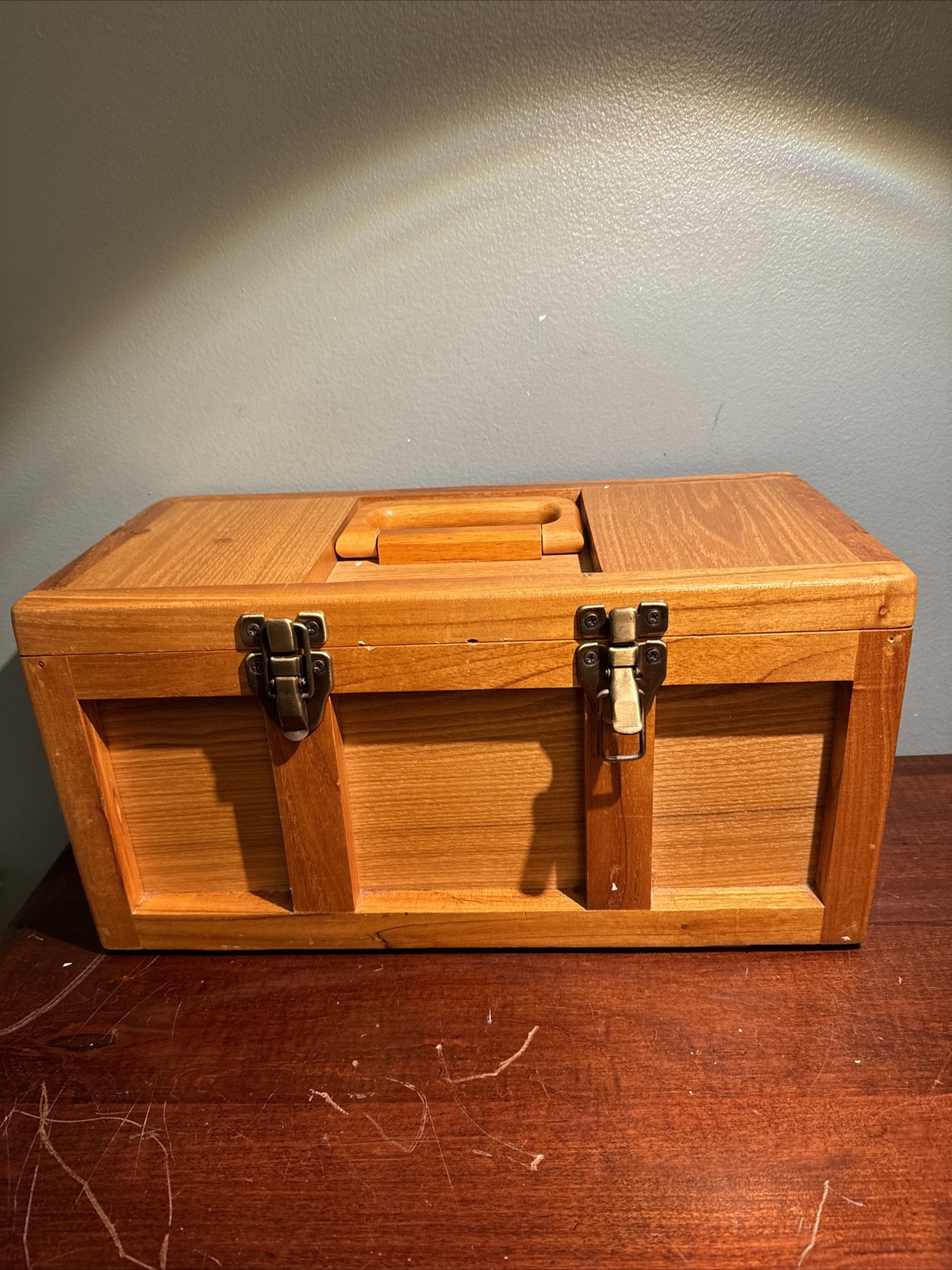 Large Wooden Artist Tool Box, Portable Brush Storage Box Organizer with