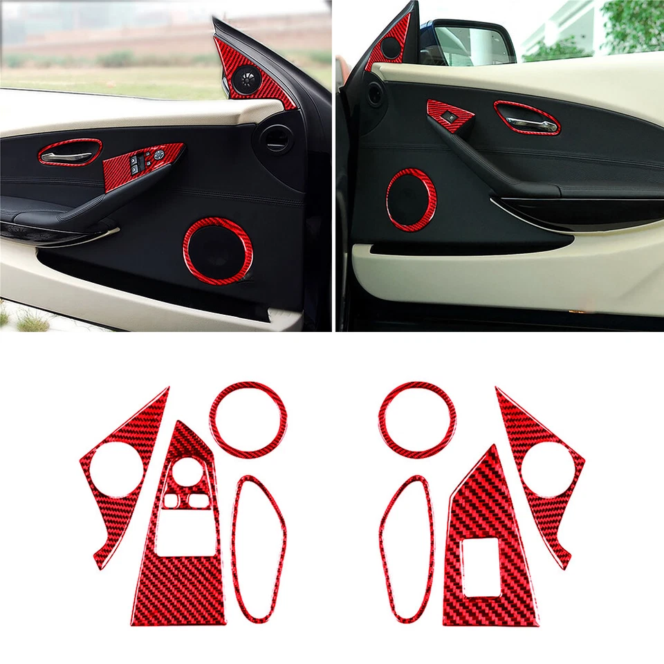 Juego completo de molduras de pegatinas interiores de fibra de carbono roja 34 piezas para BMW 650i 645Ci E63 E64 Foto 2 de 4