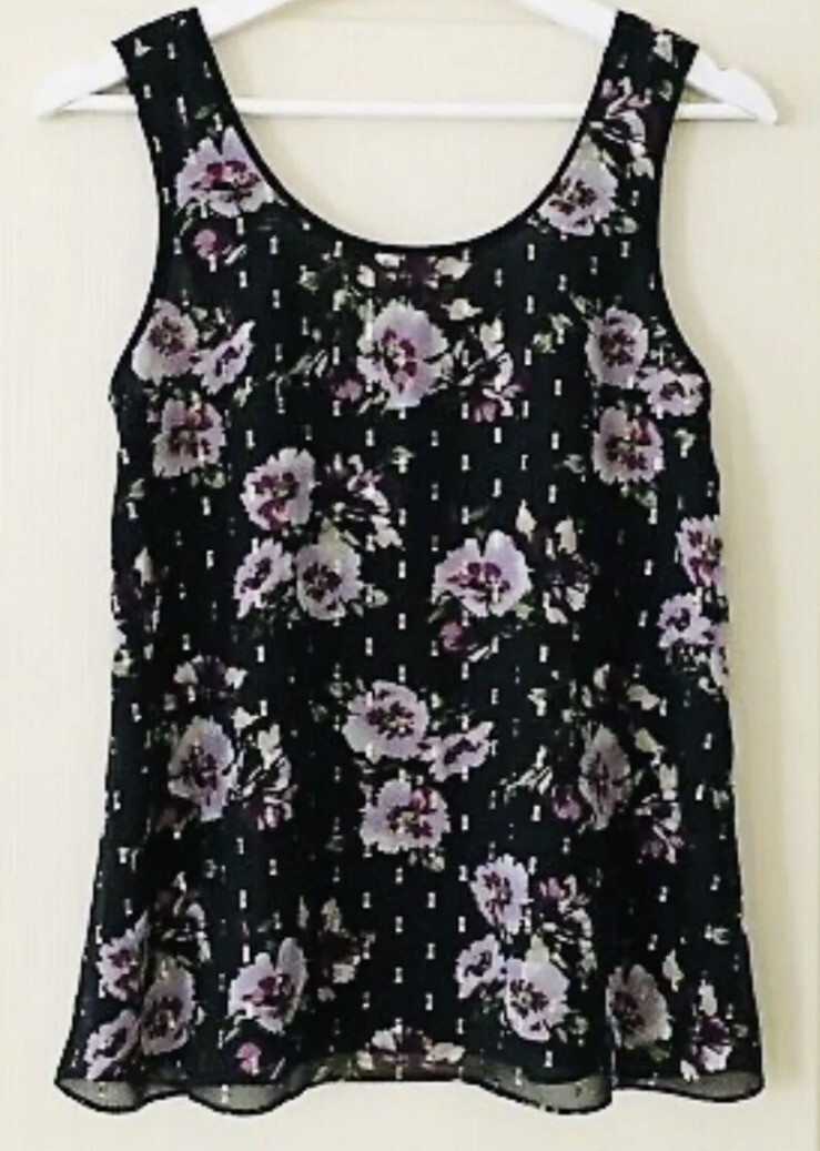 €50• MASSIMO DUTTI •Black Floral Silk Mix Vest Top Sz S . BNWT image 9