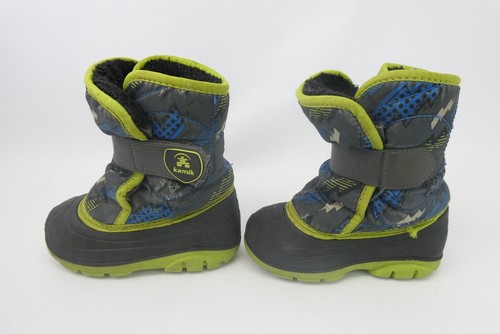 Used Toddler Winter Boots Snowbug Kamik Size 7 Canada Polyester Black Green - Picture 6 of 12