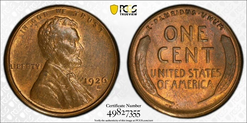 1926-S LINCOLN CENT PCGS MS63 RB PQ LOTS RED VERY RARE! COMPARE @ $2000 pop =176