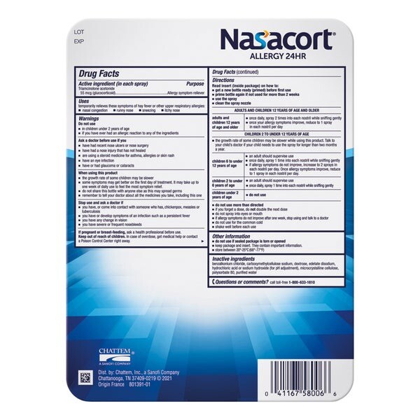 Nasacort Allergy 24 HR, 480 Metered Sprays 3 pack exp 4/26 41167580066