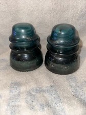 Vtg Lot of 2 Hemingray No. 42 Glass Insulators Aqua Blue Teal Green Made in USA