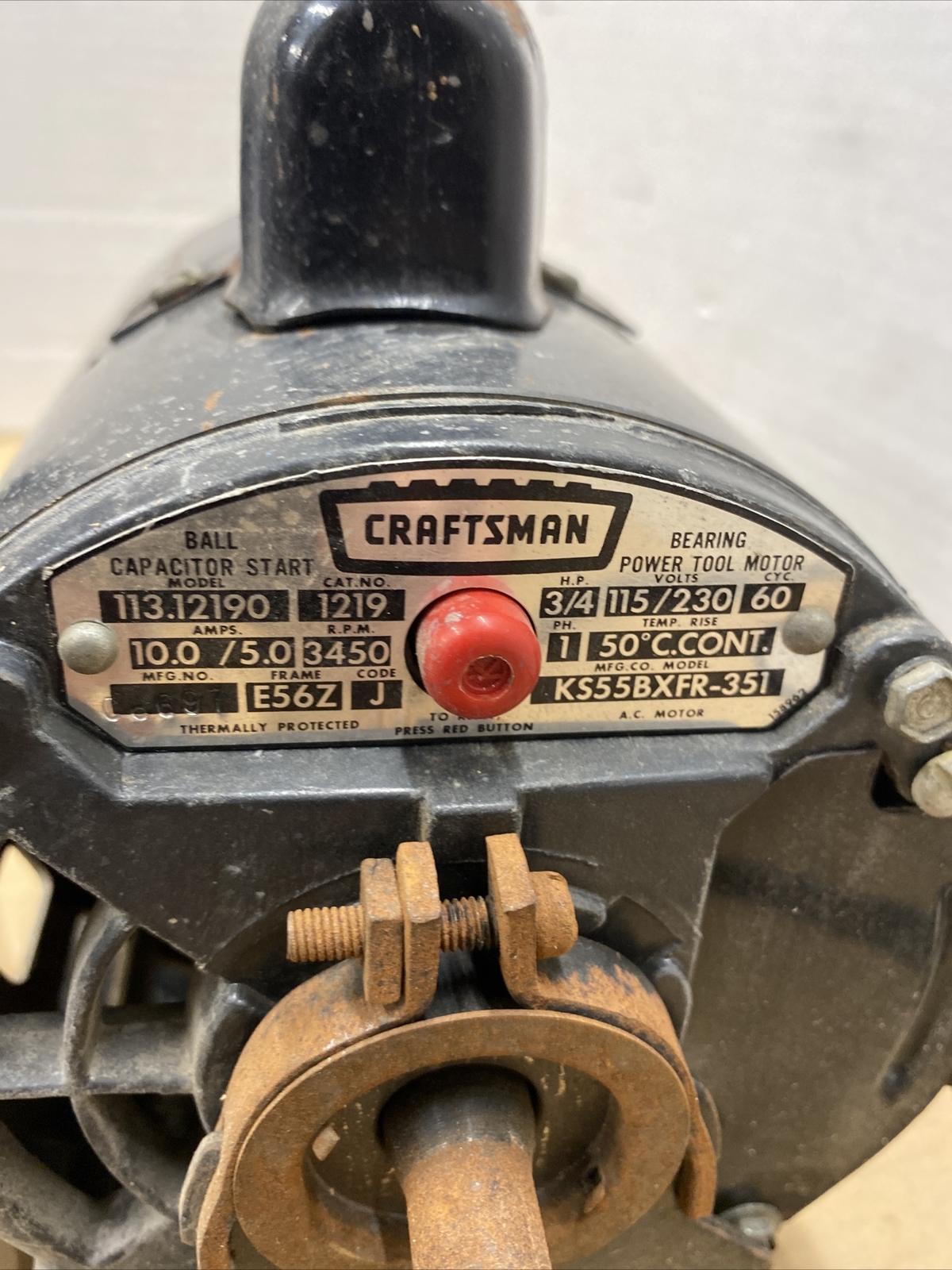 Craftsman Table Saw Motor Md 113.12190 3/4 HP RPM 3450 Volts 115/230 EM